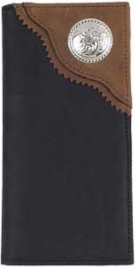 3D Belt Company W201 Black Wallet with Smooth Inlay Trim  with Round Concho